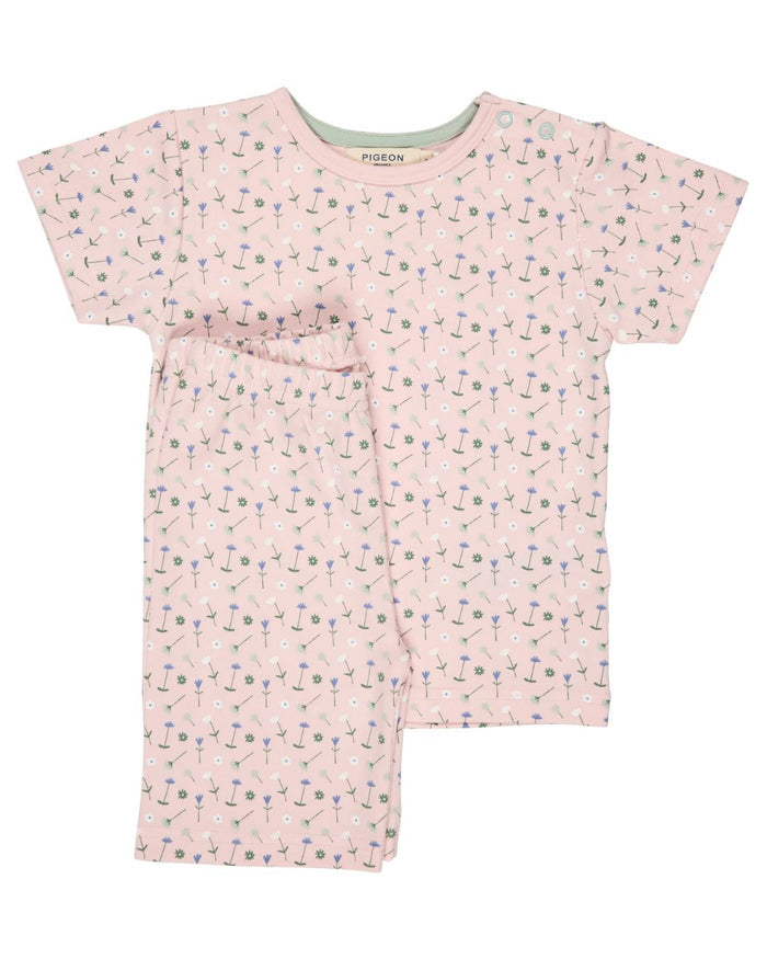 Organic Short PJs – Flowers Pink - Pigeon Organics