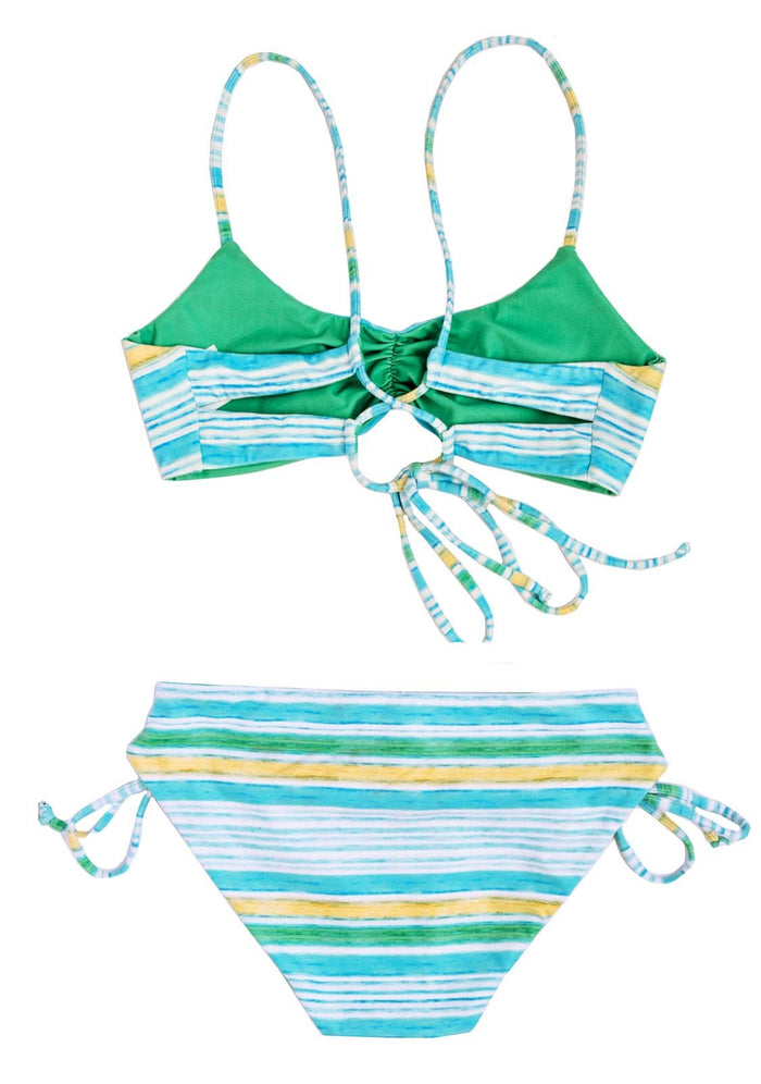PARADISE COVE - 2 PIECE SET Scoop Top + Side Ties Bottoms - REVERSIBLE