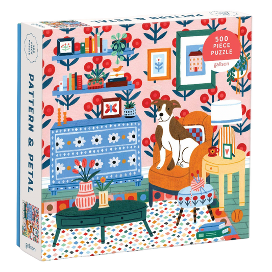 pattern and petal puzzle, Molly Egan puzzle, floral puzzle, interior design puzzle, 500 piece puzzle, botanical puzzle, colorful puzzle, home decor puzzle, puzzle for adults, flower puzzle, garden inspired puzzle, art puzzle, cozy activities, puzzle gift, grandmillennial decor, colorful artwork, boutique gifts, decorative puzzle, design lover gift, home enthusiast gift