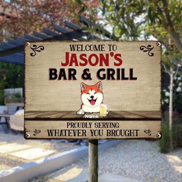 Pawzity Metal Bar & Grill Sign, Gifts For Pet Lovers, Proudly Serving Whatever You Brought Personalized Family Sign