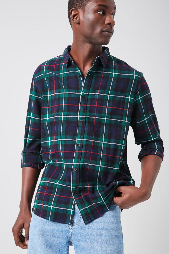 Plaid Button-Front Flannel Shirt