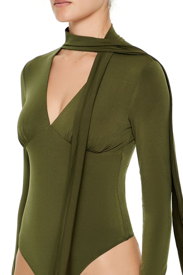 Plunging Scarf Bodysuit