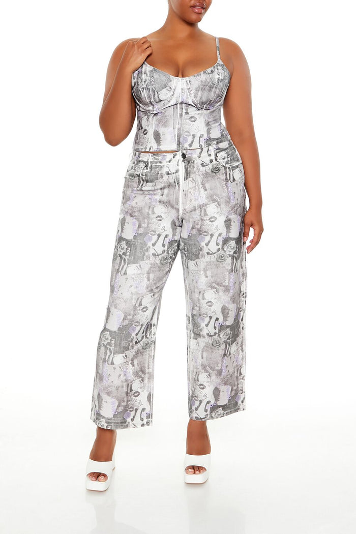 Plus Size Abstract Print Bustier Cami