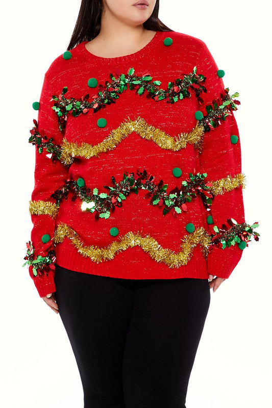Plus Size Garland Pom Pom Sweater