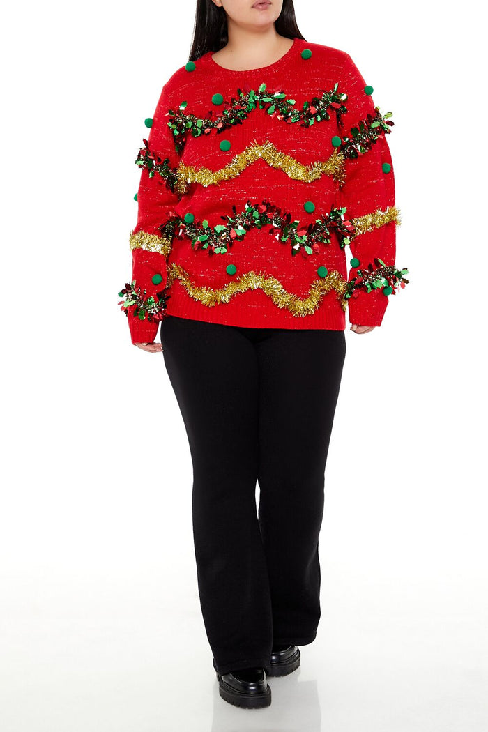 Plus Size Garland Pom Pom Sweater