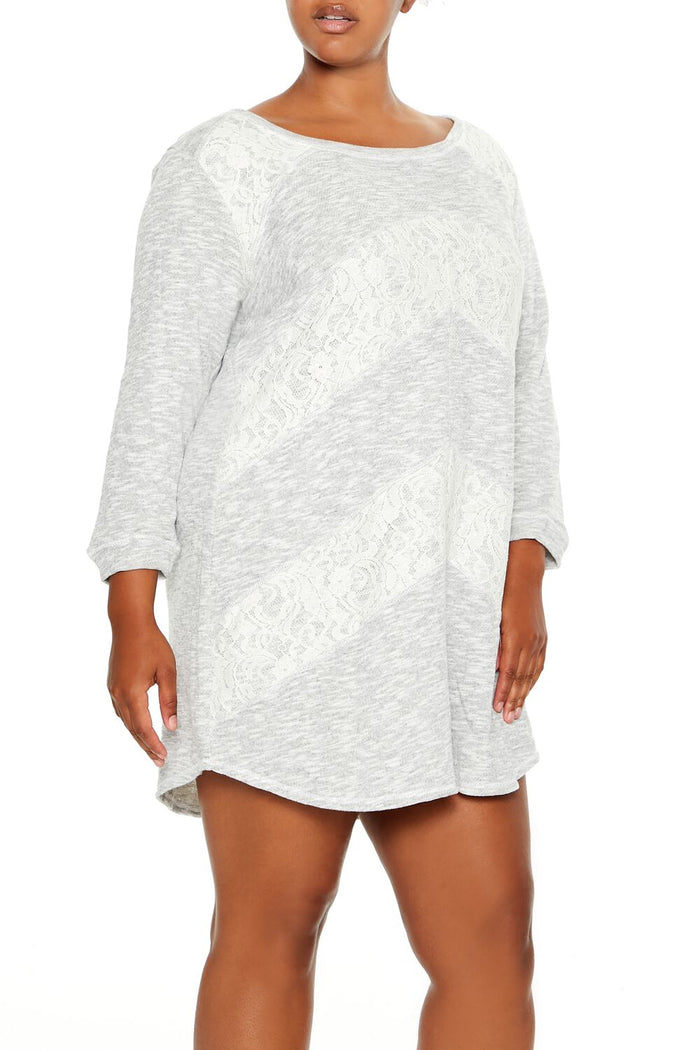 Plus Size Lace Chevron Mini Dress