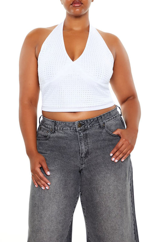 Plus Size Rhinestone Halter Top