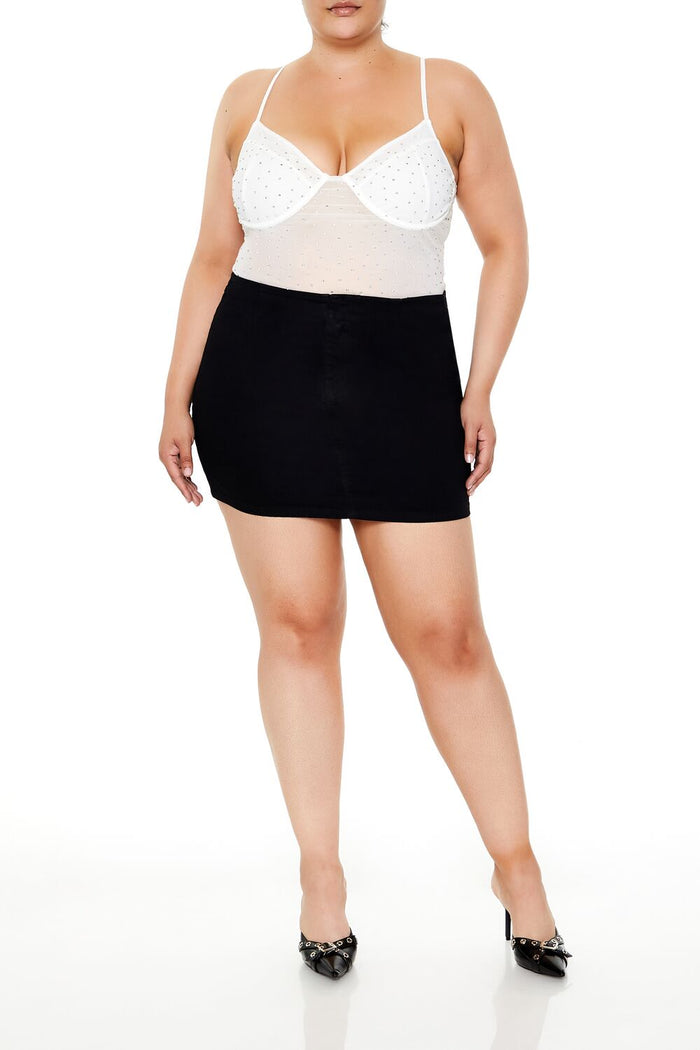Plus Size Rhinestone Mesh Bodysuit