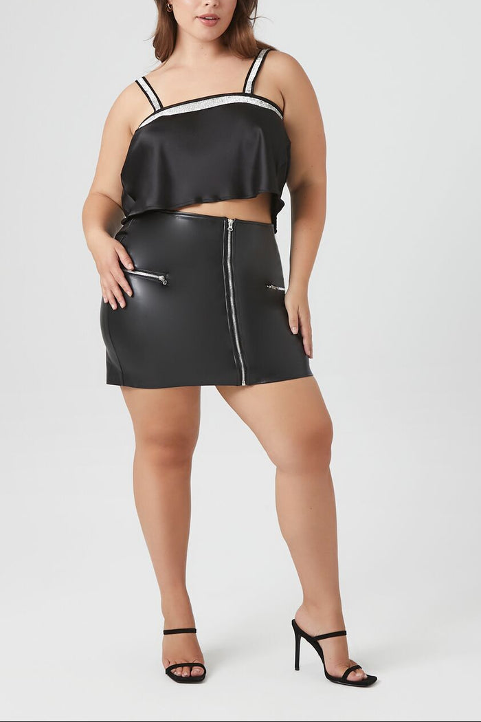 Plus Size Satin Rhinestone-Trim Crop Top