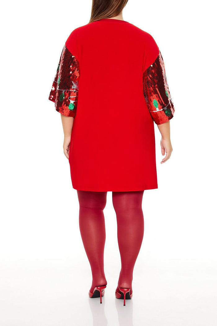 Plus Size Sequin Christmas Lights T-Shirt Dress