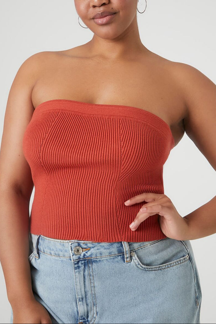 Plus Size Sweater-Knit Tube Top