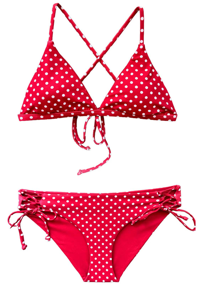 POLKA -RED | 2-piece Bikini | Fixed Triangle top |