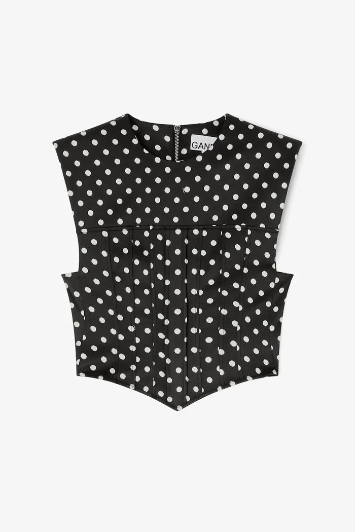 Polka-Dot Satin Corset Top Tops Ganni