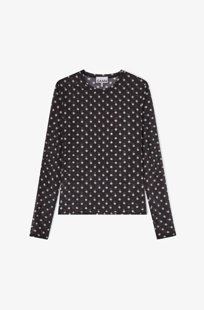 Printed Sheer Longsleeve Top Tops Ganni