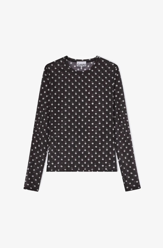 Printed Sheer Longsleeve Top Tops Ganni