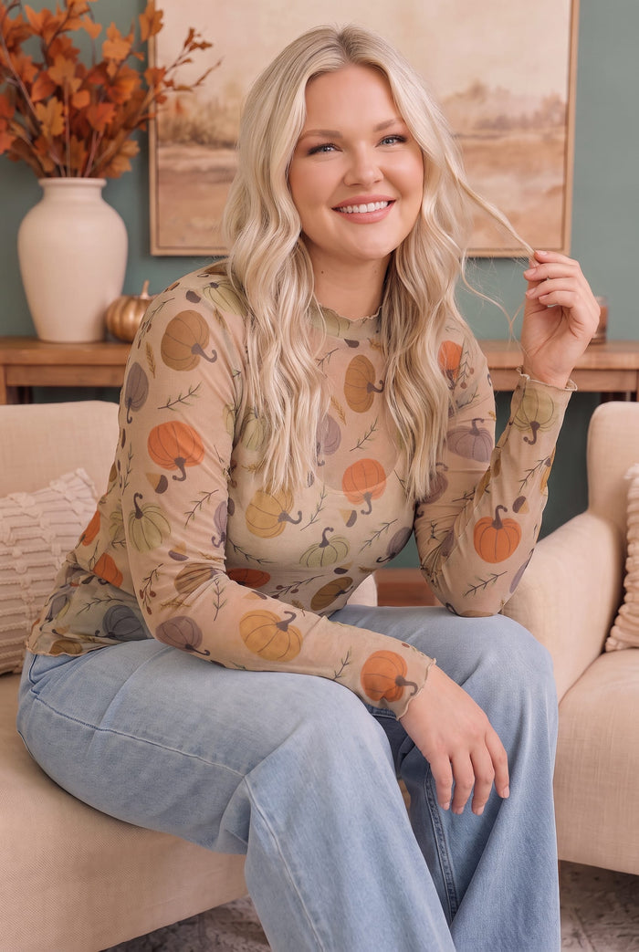 Pumpkin Patch Pretty Mesh Long Sleeve Top