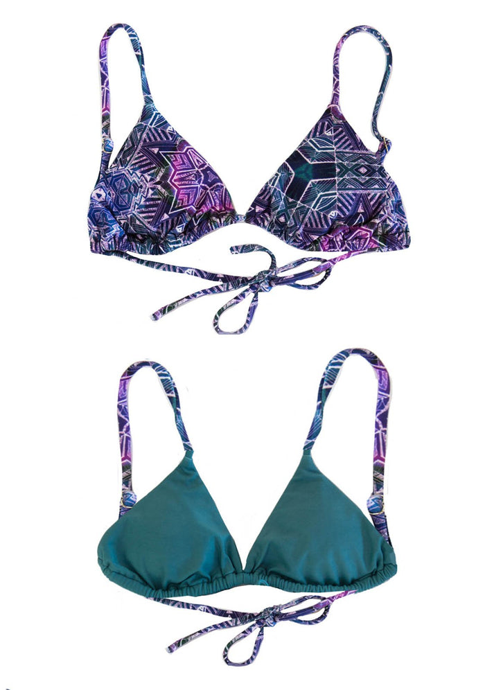 PURPLE HAZE - Reversible TRIANGLE BIKINI TOP Bikini Triangle Top Chance Loves Swim XS