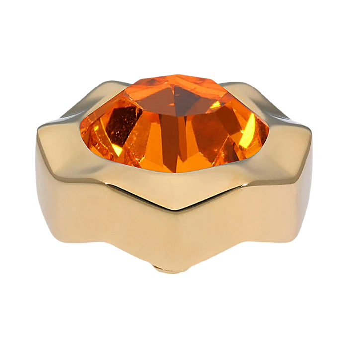 QUDO Nemoli gold, QUDO interchangeable jewelry, gold crystal topper, red crystal jewelry, orange crystal jewelry, Swarovski crystal jewelry, interchangeable jewelry topper, warm tone crystal jewelry, statement crystal jewelry, QUDO top