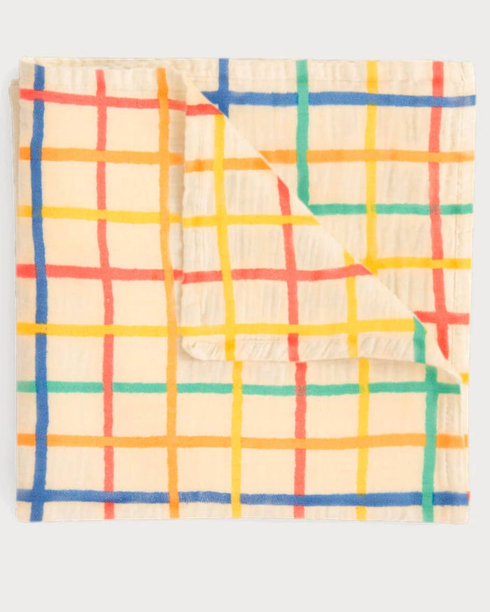 Rainbow Check Large Muslin Swaddle Blanket - Organic Cotton - The Bonnie Mob
