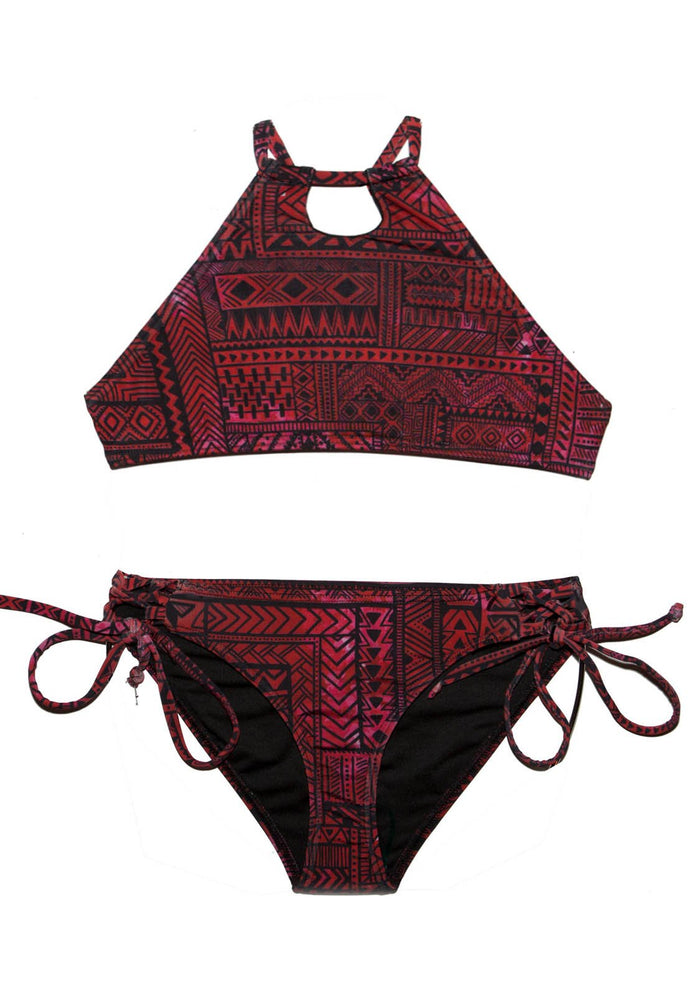 2 PIECE Halter Style Girls Bikini SET YOUTH  Red Black