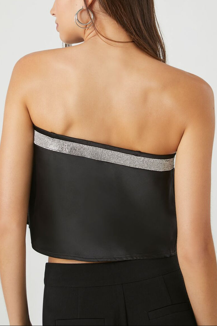 Rhinestone Strapless Crop Top
