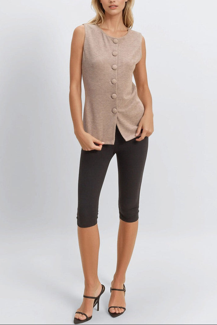 Rib-Knit Button-Front Sleeveless Top