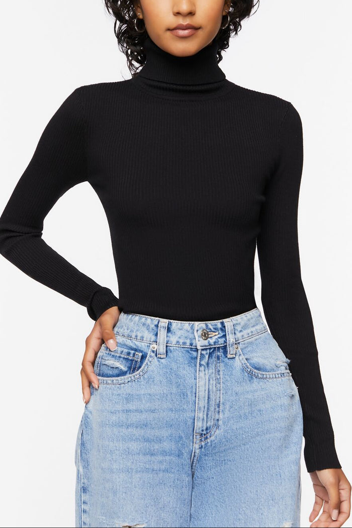 Ribbed Turtleneck Sweater-Knit Top
