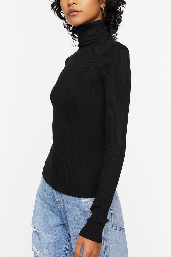 Ribbed Turtleneck Sweater-Knit Top