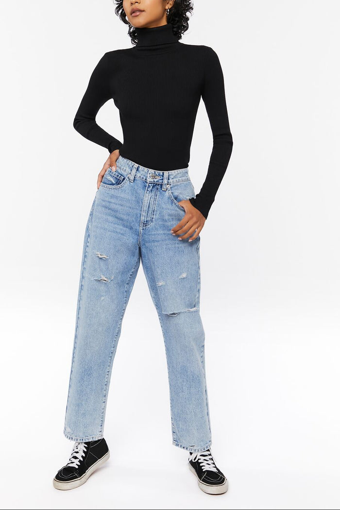 Ribbed Turtleneck Sweater-Knit Top