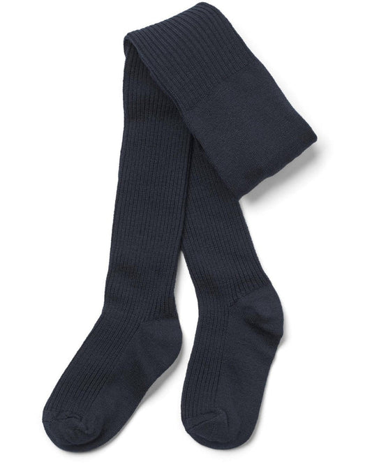 Pair of navy blue knee-high socks on a white background