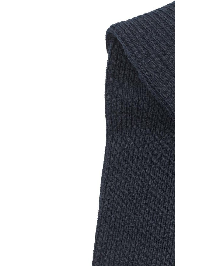 Dark blue ribbed knit sleeve on a white background