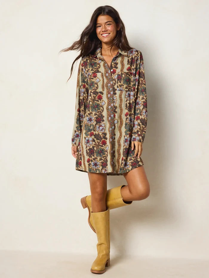 Rocky Sweater Knit Mini Dress - Brocade Tapestry Cream-view 1