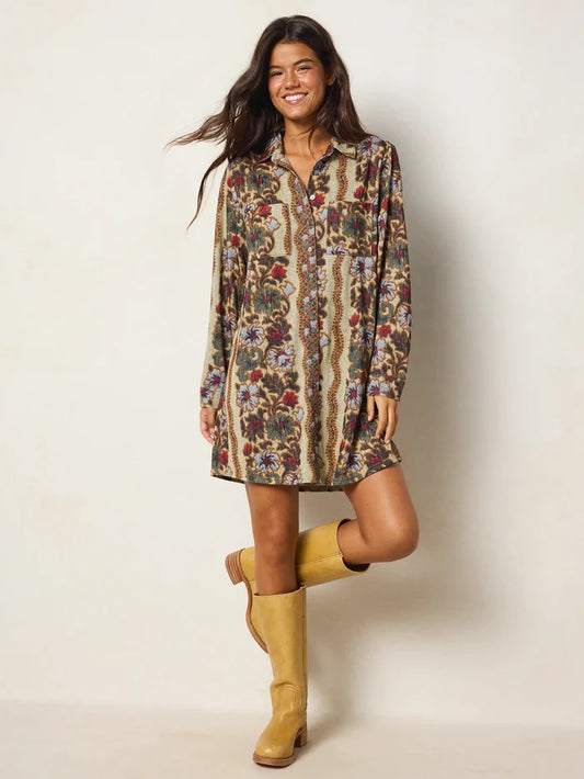 Rocky Sweater Knit Mini Dress - Brocade Tapestry Cream-view 1
