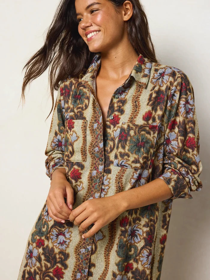 Rocky Sweater Knit Mini Dress - Brocade Tapestry Cream-view 3