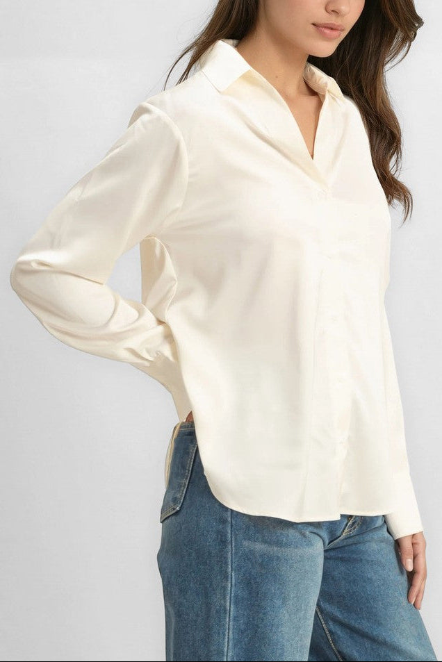 Satin Button-Front Shirt