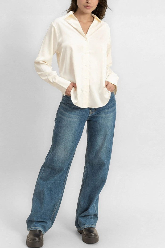 Satin Button-Front Shirt