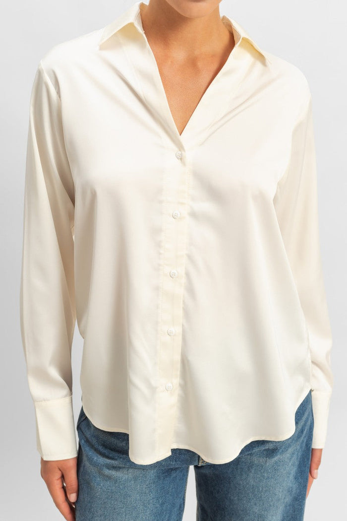 Satin Button-Front Shirt