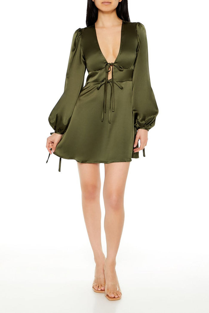 Satin Cutout Bow Mini Dress