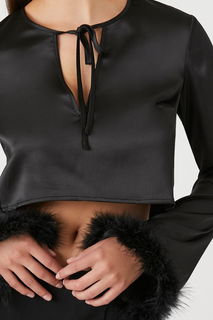 Satin Feather Crop Top