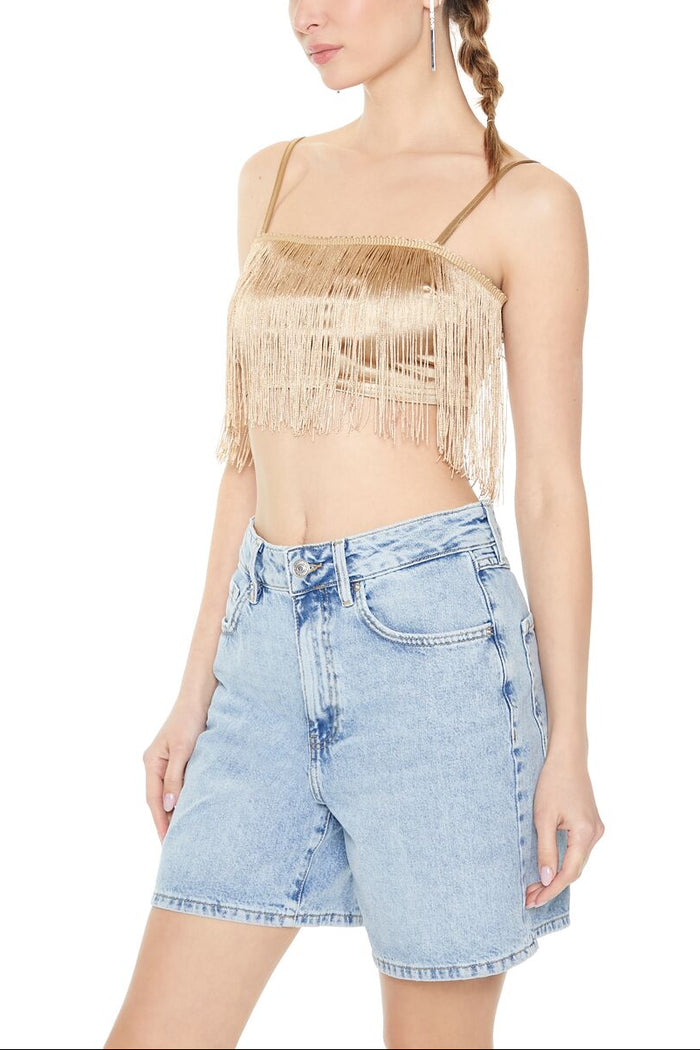Satin Fringe Cropped Cami