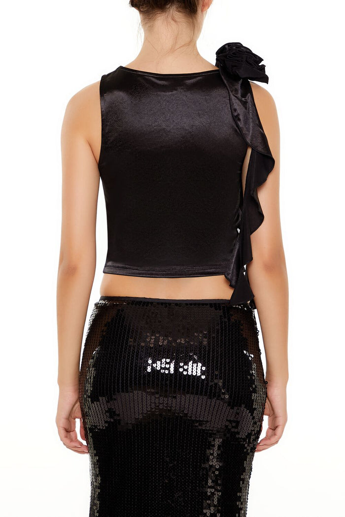 Satin Rosette Sash Crop Top