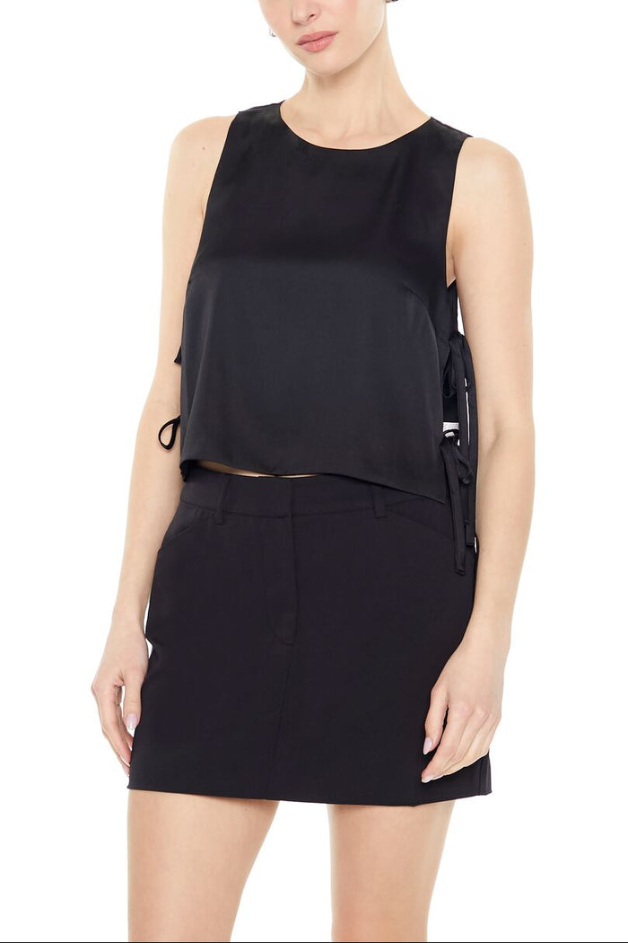 Satin Sleeveless Bow Top