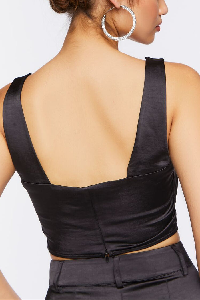 Satin V-Hem Crop Top
