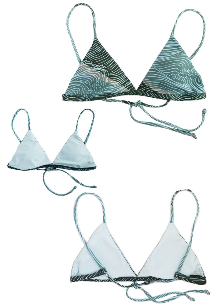 SEA GYPSY - TRIANGLE BIKINI TOP Reversible & Sustainable Blue/Green Triangle Top Chance Loves Swim XS