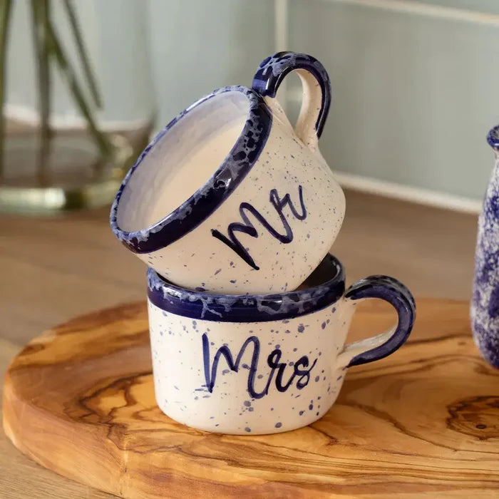 Selbrae Set/2 Ceramic Espresso Cups Mr. & Mrs. by Selbrae