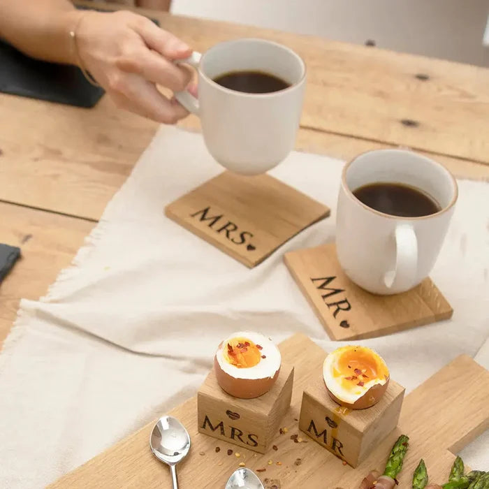 Selbrae Set/2 Oak Coasters Mr. & Mrs. by Selbrae