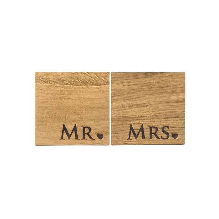 Selbrae Set/2 Oak Coasters Mr. & Mrs. by Selbrae