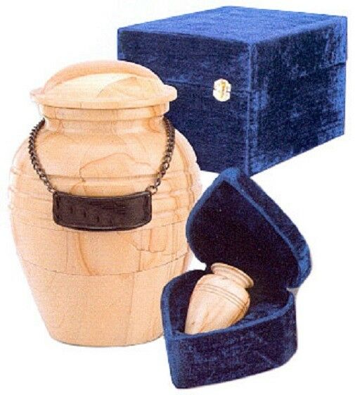 Set of Medium (44 cubic inch) & Keepsake(3 in) Marble Cremation Urns w/nameplate