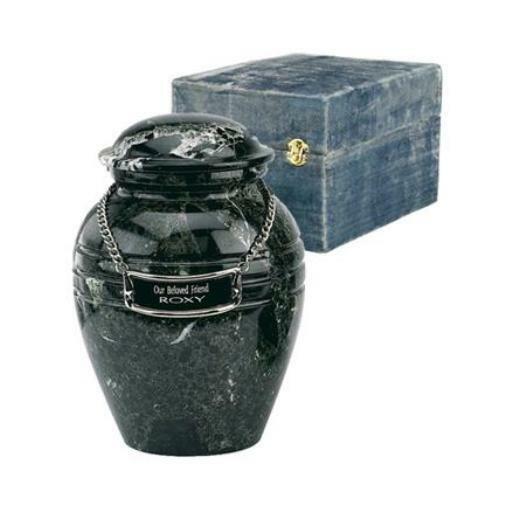 Set of Medium (44 cubic inch) & Keepsake(3 in) Marble Cremation Urns w/nameplate