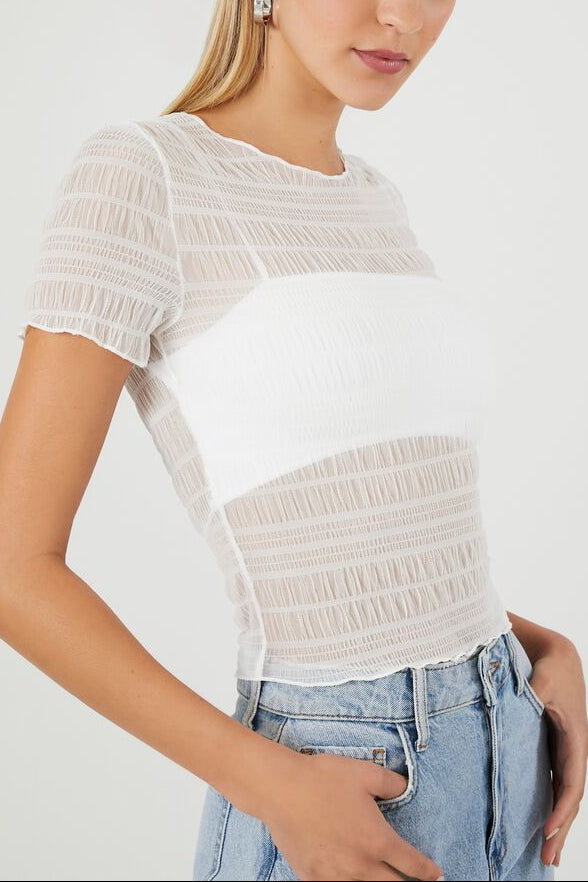 Sheer Mesh Lettuce-Edge Tee